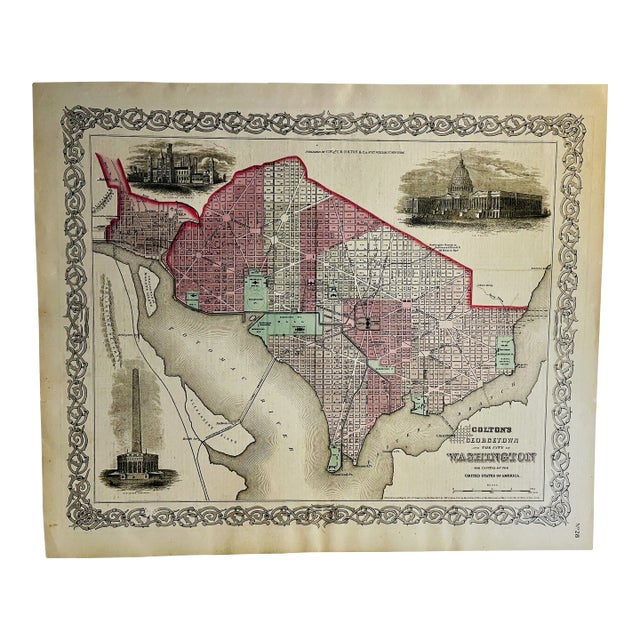 1855 Antique Map Georgetown & the City of Washington Print For Sale