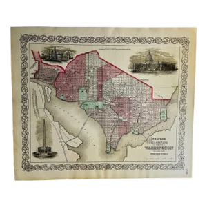 1855 Antique Map Georgetown & the City of Washington Print