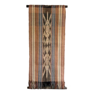 Rare Hand Woven Ikat Indonesian Black, Brown & Blue Fibre Textile Wall Art Panel / Hanging For Sale