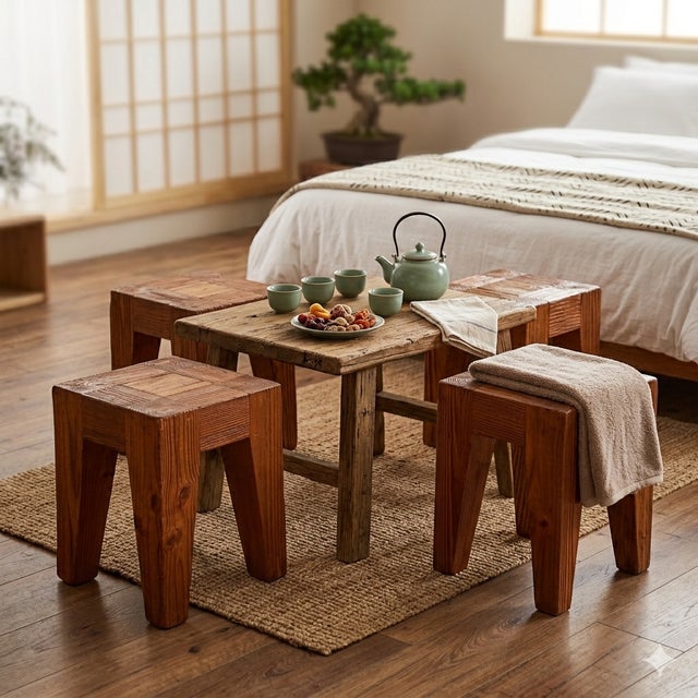 Brown Natural Raw Blocky Wood Rough Pattern Bold Square Stool Table Bench For Sale - Image 8 of 8