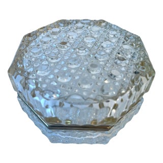 French Octagonal Cut Crystal Box with Brass Closure Detaling For Sale