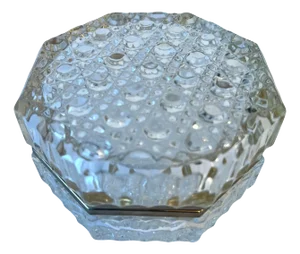French Octagonal Cut Crystal Box with Brass Closure Detaling