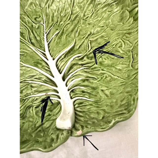 Green Vintage Bordalo Pinheiro Large Green Cabbage Serving Bowl For Sale - Image 8 of 9