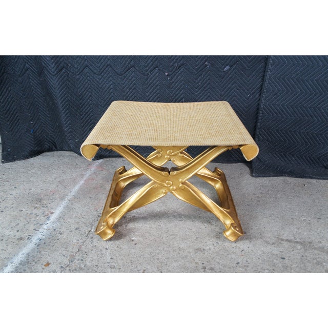 Late 20th Century Baker Furniture French Louis XV Gilt X Form Pliants Ottoman Footstools- a Pair For Sale - Image 6 of 10