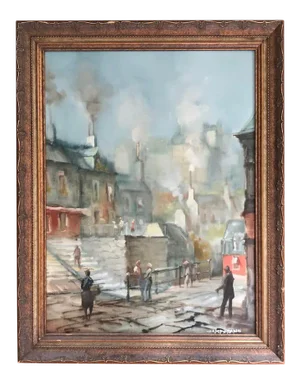 Mid Century Impressionist Style Street Scene Oil Painting by Listed Artist Jose Luis Campuzano, Framed