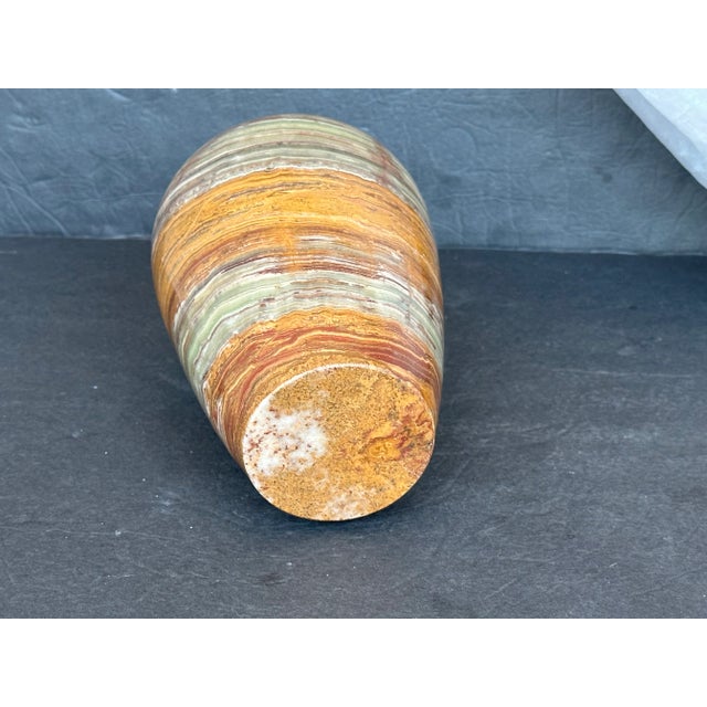 Orange Banded Onyx Stone Vase For Sale - Image 8 of 11