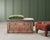A charming English country folk art painted pine trunk or blanket chest, hand-decorated with an architectural façade...