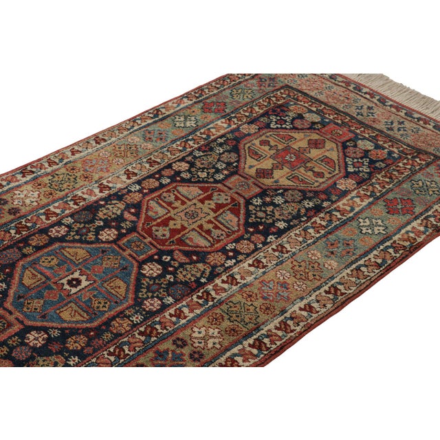 1950s Vintage Extra-Long Runner Rug in Blue With Geometric Medallions - Rug & Kilim For Sale - Image 5 of 7
