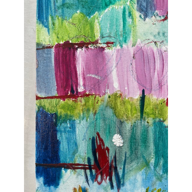 1970s 1970s Abstract Mixed Media Painting Phtalo Yellow With Pink For Sale - Image 5 of 5