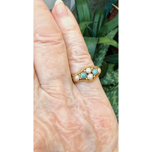 Antique 18k Gold Pearl and Turquoise Ring For Sale - Image 11 of 11