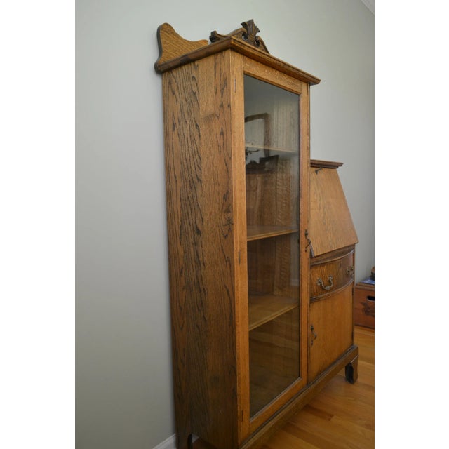 Brown Antique Larkin Tiger Oak Secretary Desk With Bookcase, Circa 1900 For Sale - Image 8 of 11