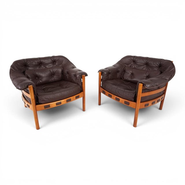 Brown Coja Living Room Set with 3-Seater Sofa and 2 Lounge Chairs in Brown Leather by Sven Ellekaer, 1960, Set of 3 For Sale - Image 8 of 18