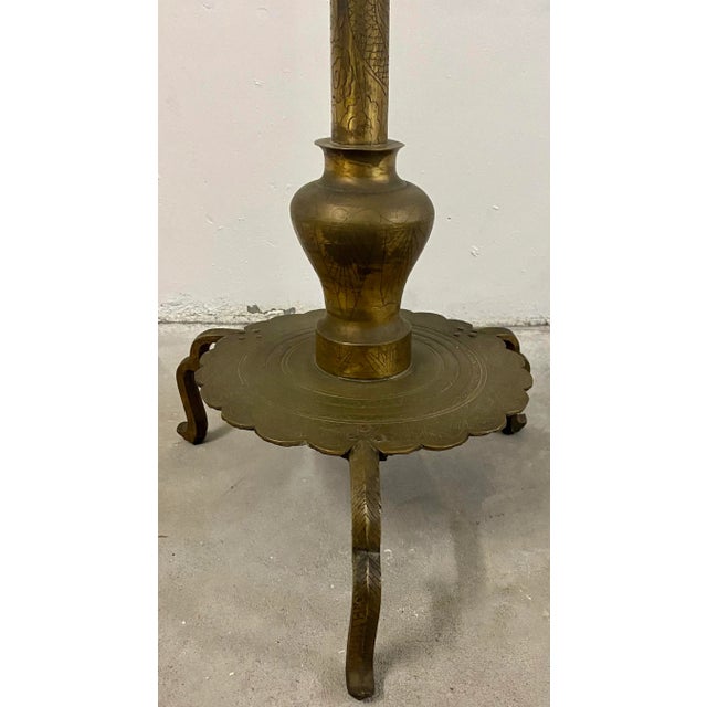 Asian Motif Etched Brass Free Standing Floor Lamp C.1920 For Sale In San Francisco - Image 6 of 12