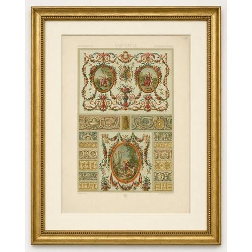 Louis xvi decorative panel chromolithograph by albert racinet, paris, c. 1873 : an exceptional original antique...