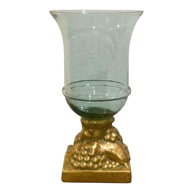 Hurricane Glass Center Piece With Gilt Base For Sale