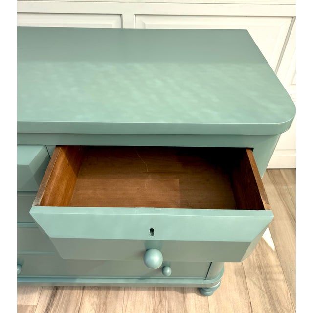 Antique 2-Over-3 Chest of Drawers Painted in Cameroon Green For Sale - Image 4 of 12