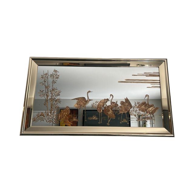 Glass Vintage 1980s Hollywood Regency Gold Crane Mirror - Sharon Concept Wall Art For Sale - Image 7 of 10