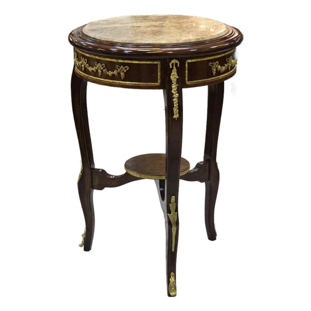 Baroque Accent Table With Marble Top & Ornate Gold Details For Sale