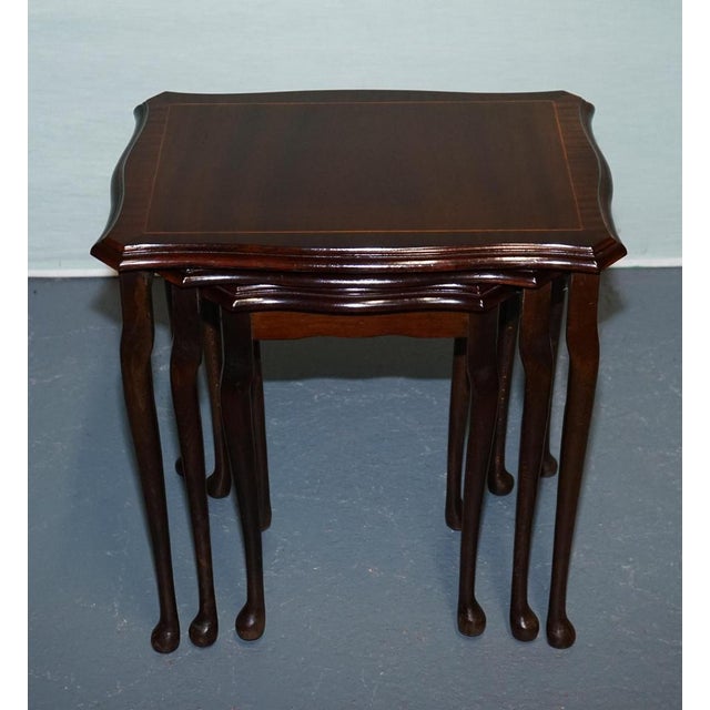 Vintage Queen Anne Hardwood Nest of Tables with Inlay, Set of 3 For Sale - Image 3 of 12