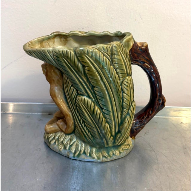 Majolica Majolica Monkey/Branch Ceramic Pitcher For Sale - Image 4 of 6