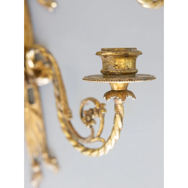Antique French Gilded Bronze Bow & Ribbon Candle Sconces - a Pair For Sale - Image 4 of 8