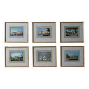 Hand-Painted Engravings of Wiesbaden After Jan Simon Voddiggel, 1852