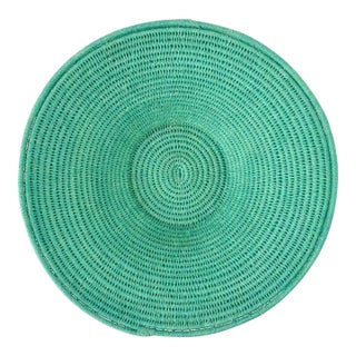 Early 20th Century Sisal Handwoven Teal Basket Eswatini 12inch For Sale