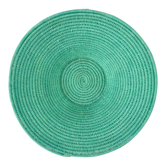 Early 20th Century Sisal Handwoven Teal Basket Eswatini 12inch For Sale