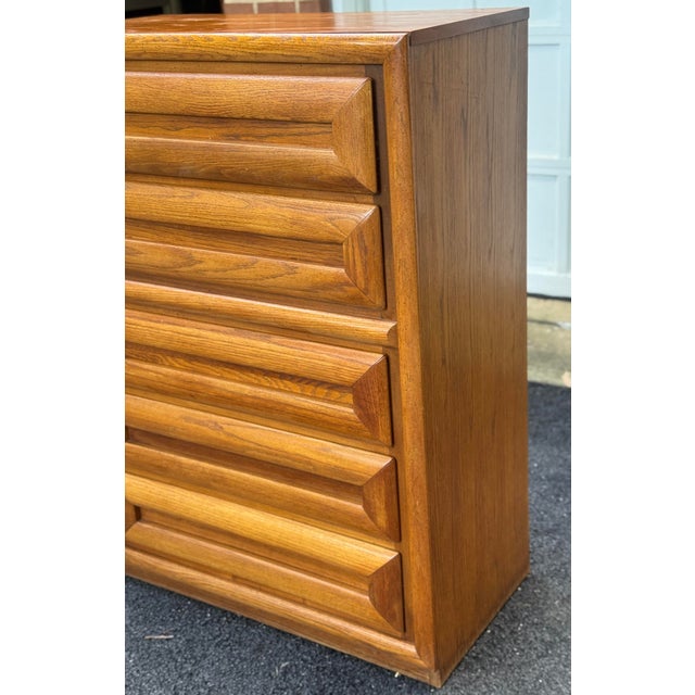 1970s Vintage Bassett Mid-Century Modern Sculptural Walnut Tall Chest of Drawers For Sale - Image 5 of 12