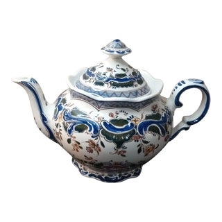 Vintage DeWit Delfts Polychrome Lidded Tea Pot, Made in Holland For Sale