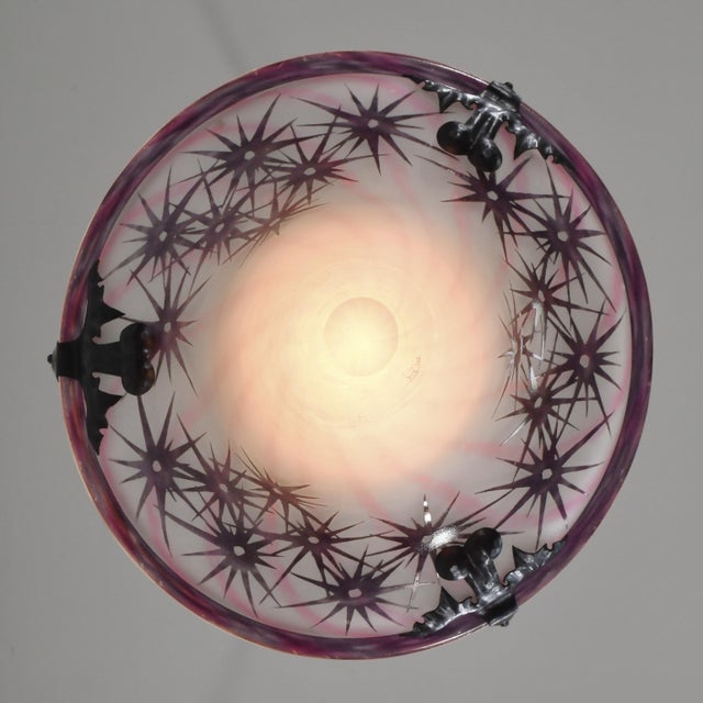 Metal French Art Deco Pendant Light by Le Verre Francais Schneider - 1925 Cameo Chandelier France For Sale - Image 7 of 12