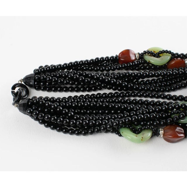 Plastic Angela Caputi Black Necklace with Jade and Carnelian Resin Beads For Sale - Image 7 of 8