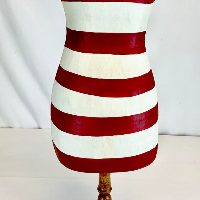 Wood 1980s Vintage Americana Patriotic Flag Paper Mache Dress Form Mannequin Centerpiece Holiday Accent - 4th of July For Sale - Image 7 of 14