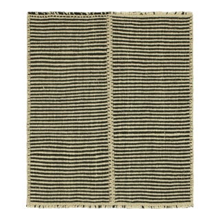 Rug & Kilim’s Contemporary Kilim With Textural Cream White and Black Stripes For Sale