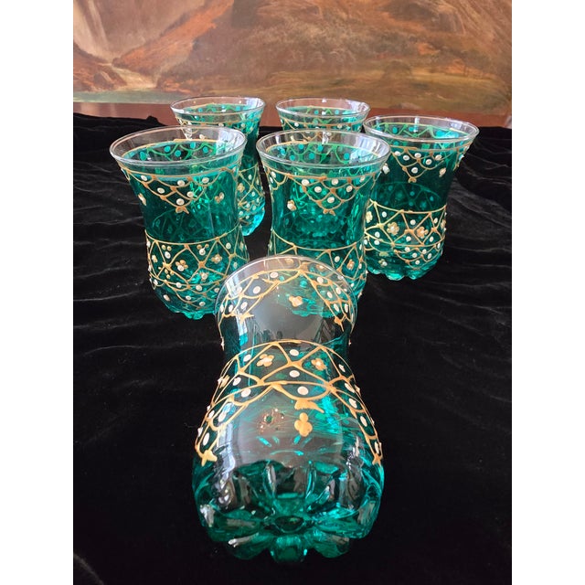 Vintage Mid Century Set Six Aquamarine Moser Glasses For Sale - Image 9 of 11