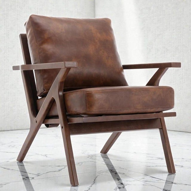Wood Mid Century Modern Accent Chair – Upholstered Armchair For Sale - Image 7 of 8