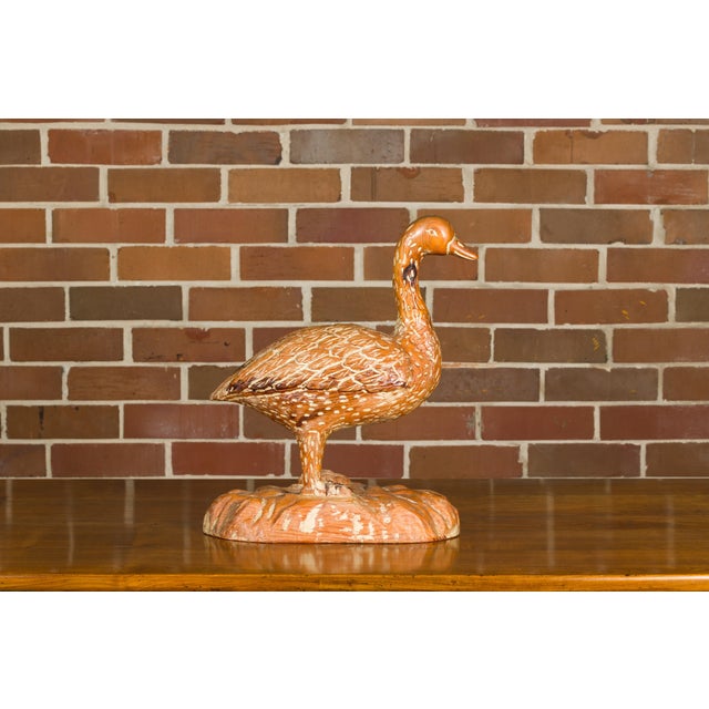 Wood Italian 1920s Carved Wooden Duck Sculpture with Painted Accents For Sale - Image 7 of 12