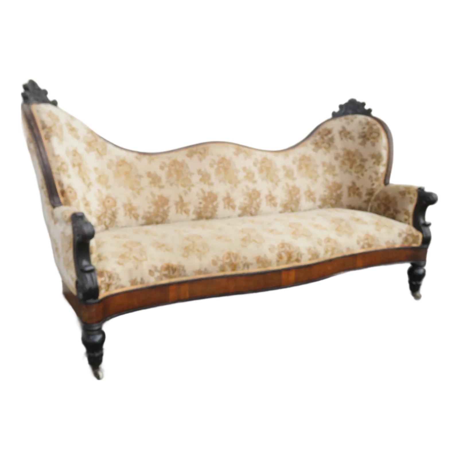 Late 1800s Victorian Carved Long Sofa Couch 6080 | Chairish