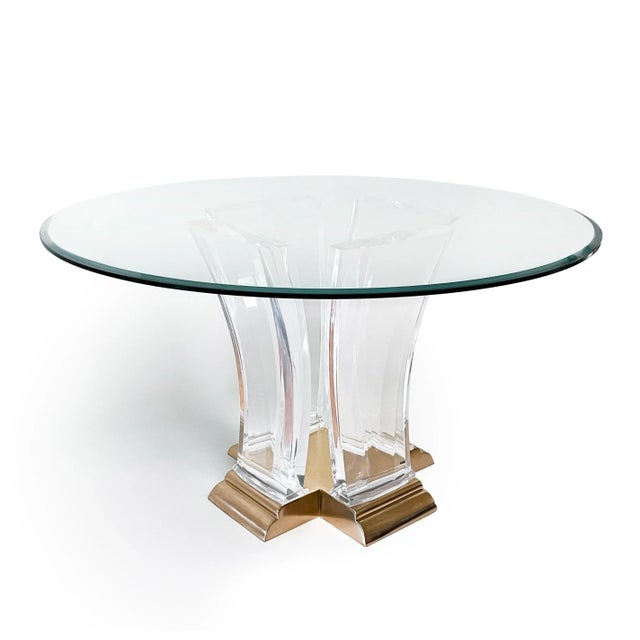 Transparent Jeffrey Bigelow Lucite and Bronze Foyer / Center / Dining Table For Sale - Image 8 of 8
