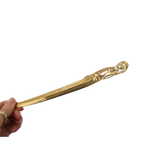 1900 - 1909 Art Nouveau Brass Letter Opener Signed Ges. Gesch - Vintage 1905 For Sale - Image 5 of 6
