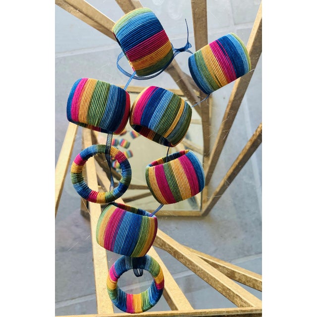 Contemporary Late 20th-Century Vibrant & Chic Multi-Colored Woven Napkin Rings - Set of 8 For Sale - Image 3 of 18