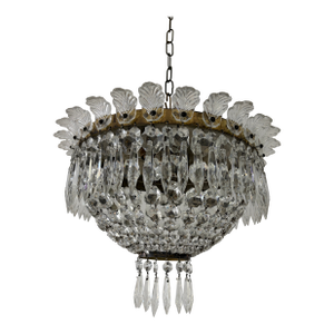 1940 French Flush Mount Murano Glass Empire Dome Crystal Chandelier