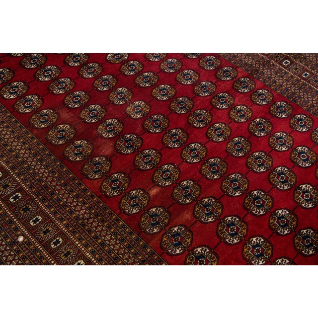 Red Antique Turkmen Handmade Wool Rug With Gul Motif For Sale - Image 10 of 11