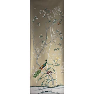 Hand‑Painted Oriental Wall Art, Peacock Birds and Blossom Tree Panel For Sale