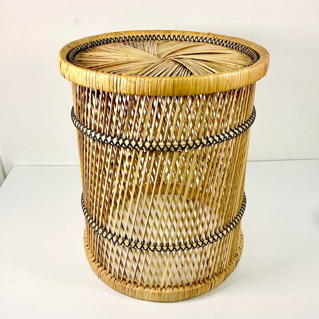 Mid-Century Boho Chic Coastal Spun Twisted Wicker Side Table For Sale - Image 4 of 9
