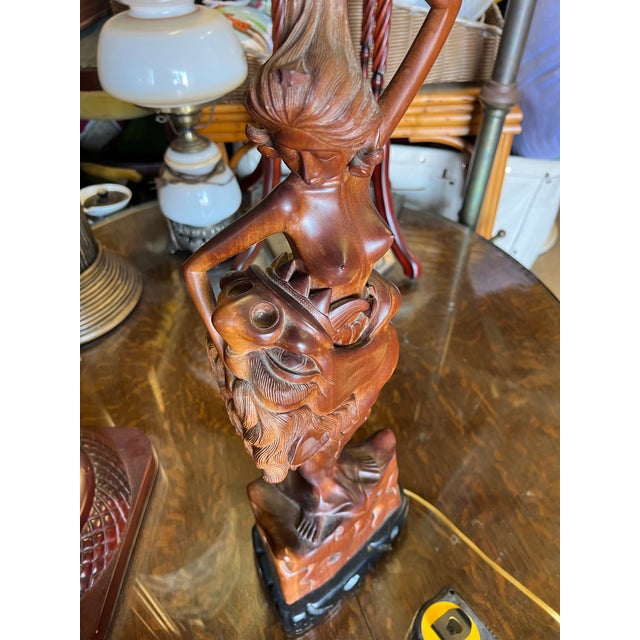 Mid 20th Century Mid Century Modern Wood Carved Nude Woman Lamp For Sale In West Palm - Image 6 of 11