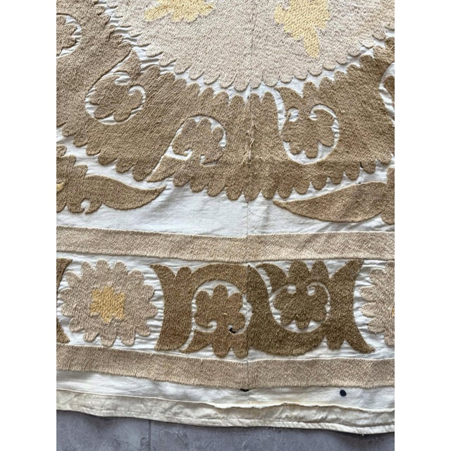 Mid-Century Modern Suzani Tapestry - Neutral Tan Uzbek Tablecloth For Sale - Image 3 of 7