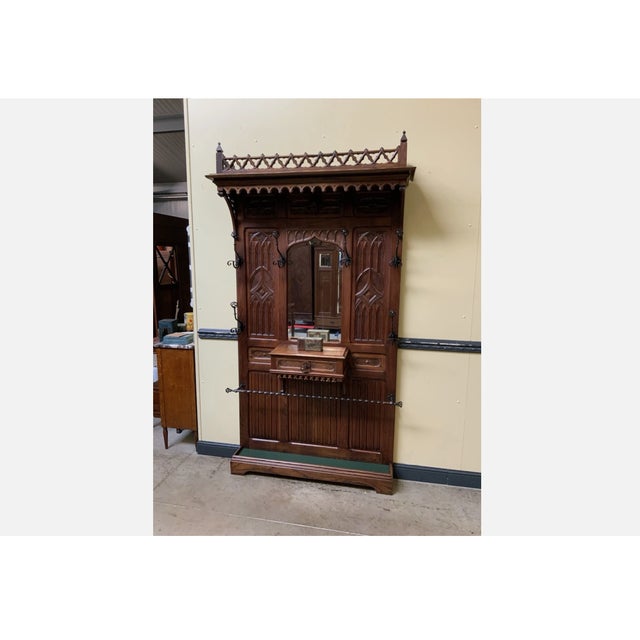 Antique Neo-Gothic Wardrobe with Drawer, 1880 For Sale - Image 3 of 11