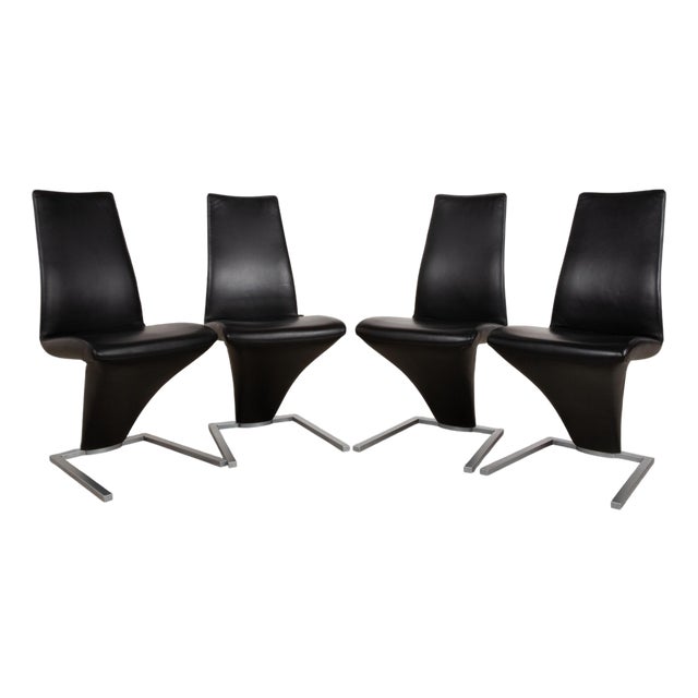 Model 7800 Chairs in Black Leather from Rolf Benz, Set of 4 For Sale