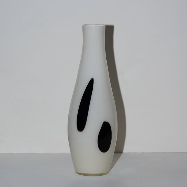 2000 - 2009 White and Black 2000's Art Glass Vase For Sale - Image 5 of 5